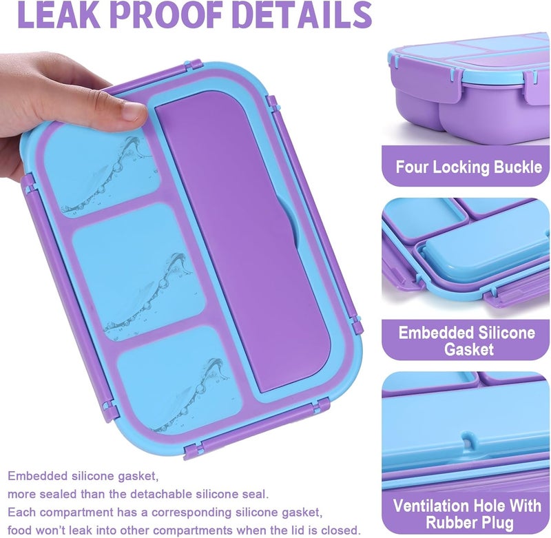 shell and turtle Bento Box for Kids Girls Boys, Bento Box Adult Lunch Box with 4 Compartments, Lunch Containers with Utensils, Sauce Jar, Muffin Liners for School, 40 Oz/5 Cup, Purple - Image 4